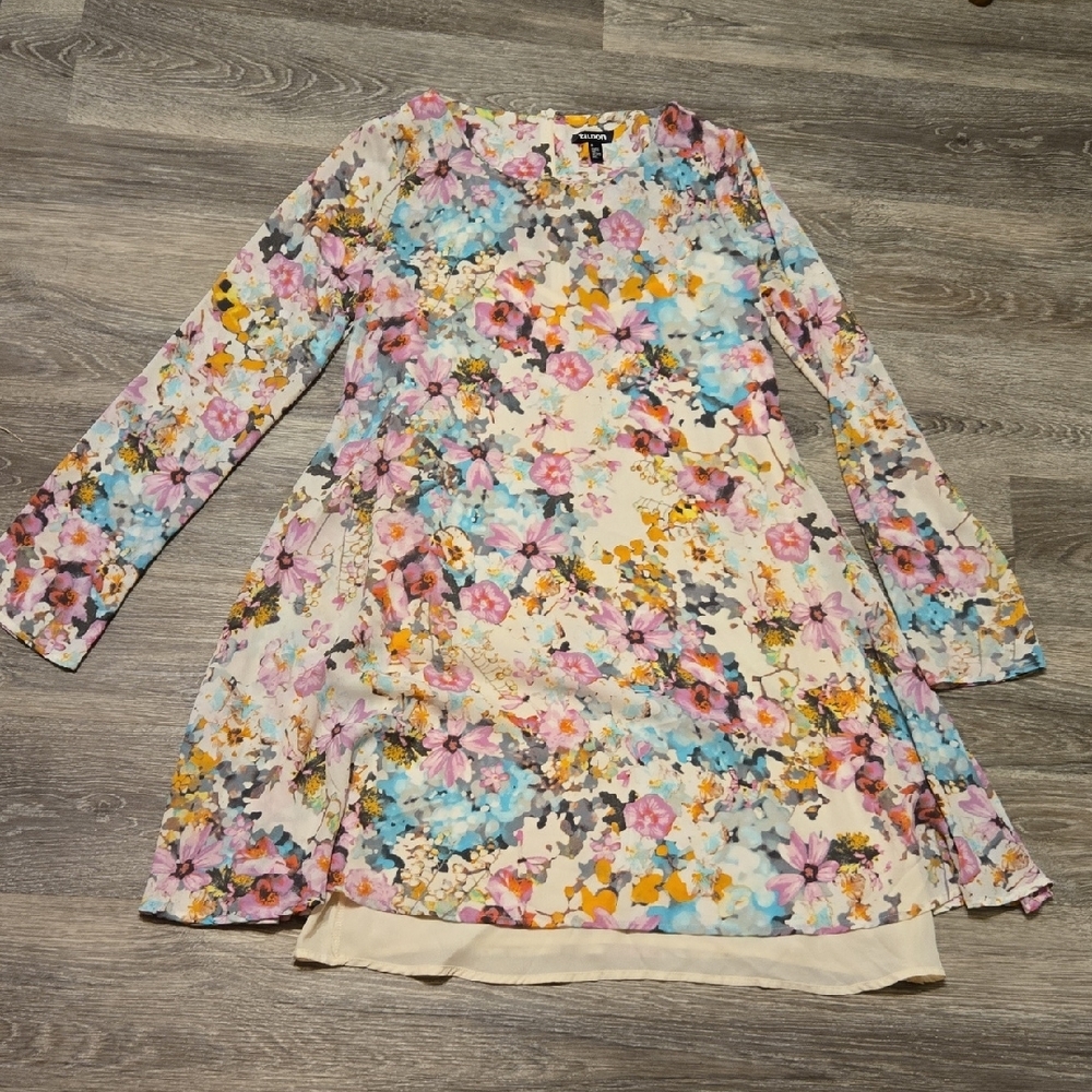 Tildon Watercolor Floral Dress With Attached Slip XS